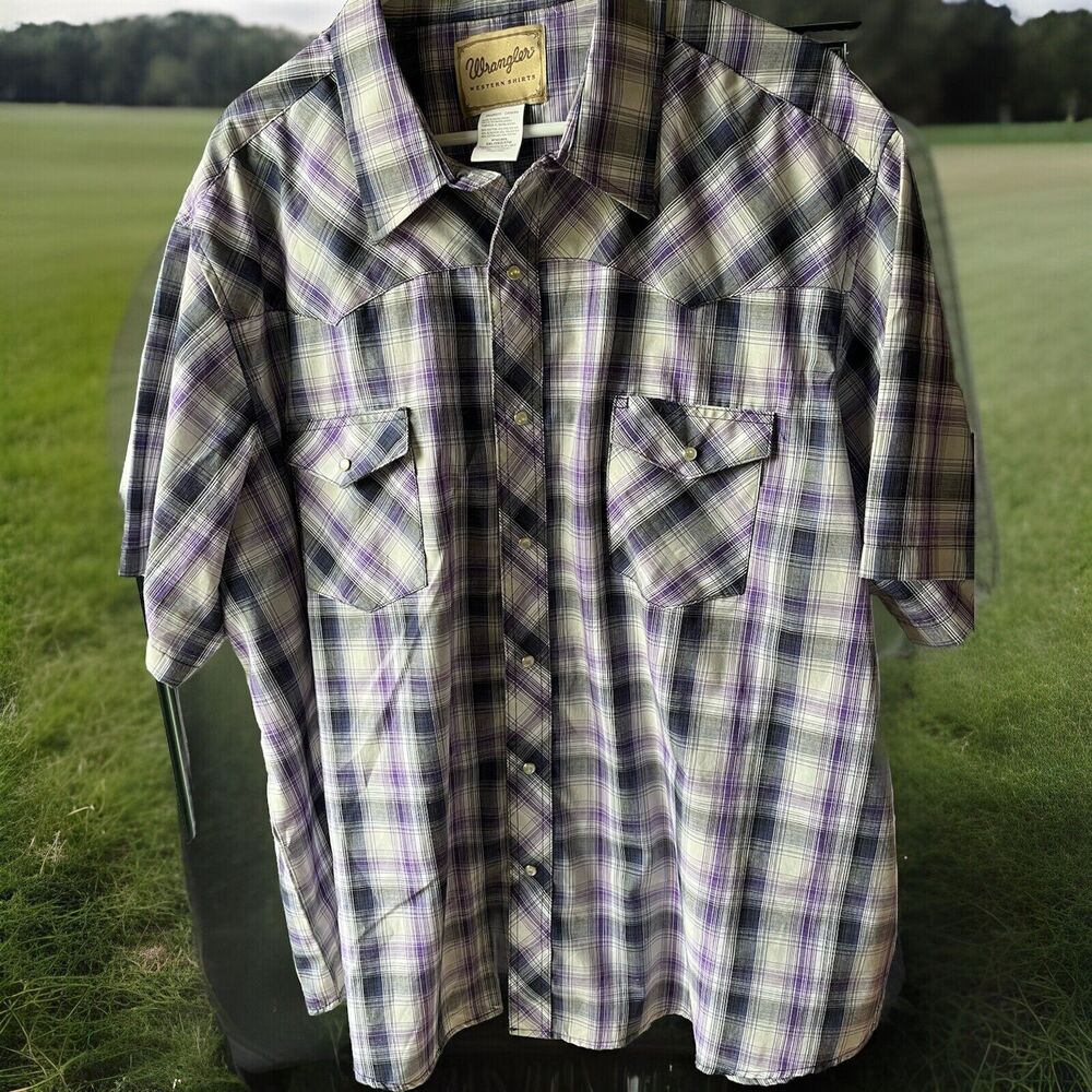 Wrangler Shirt Mens 3X Gray Purple Pearl Snap Rodeo Long Sleeve Western SS